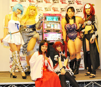 Rule 34 | 6+girls, asian, black hair, blonde hair, breasts, cattleya (queen's blade) (cosplay), chouzuki maryou, cosplay, glasses, lipstick, looking at viewer, luu (cosplayer), makeup, multiple girls, nanael (cosplay), photo (medium), plump, queen's blade, thick thighs, thighs