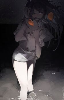 1girl chocosong hololive hololive_english night ninomae_ina&#039;nis ocean one_eye_closed pencil sketchbook sky solo star_(sky) starry_sky virtual_youtuber wading