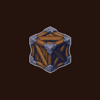 Rule 34 | brown background, commentary, crate, isometric, no humans, object focus, original, outline, pixel art, shilov (indieshilov), simple background, still life, white outline