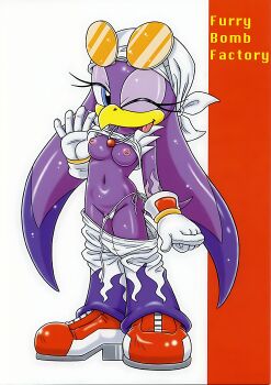 bandana bird breasts comic furry furry_bomb furry_bomb_factory goggles jewelry karate_akabon necklace nipples pants pussy shoes simple_background solo sonic_(series) sonic_riders sonic_riders_(series) tagme underwear wave_the_swallow
