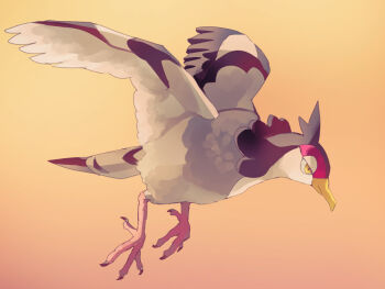 animal_focus beak bird commentary_request flying full_body fusenryo gen_5_pokemon nintendo no_humans pokemon pokemon_(creature) pokemon_focus simple_background solo talons tranquill wings yellow_eyes