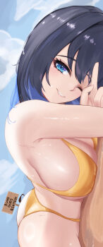 Rule 34 | 2girls, absurdres, alternate costume, ass, beach, bikini, blue eyes, blue hair, breasts, brulee, cleavage, colored inner hair, commentary, day, english commentary, gigi murin, gold bikini, golden week, grin, highres, hololive, hololive english, large breasts, long hair, looking at viewer, lying, multicolored hair, multiple girls, on stomach, one eye closed, ouro kronii, outdoors, smile, swimsuit, virtual youtuber