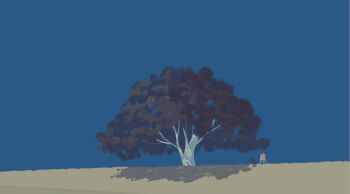 bangqiao_yan birch_tree blue_sky chair clear_sky dappled_sunlight dutch_angle easel no_humans original scenery sky sunlight tree