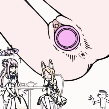 1boy 2girls ? animal_ear_fluff animal_ears animated animated_gif anus ass blonde_hair blue_archive chair clitoris closed_eyes closed_mouth controller cup detached_sleeves dildo doodle_sensei_(blue_archive) dress drifter drifter_(jrft3475) fox_ears hair_bun halo holding holding_cup loli long_hair looking_at_another mika_(blue_archive) multiple_girls object_insertion pantyhose pink_hair pink_halo pussy remote_control remote_control_vibrator seia_(blue_archive) sensei_(blue_archive) sex_toy single_side_bun sitting sleeves_past_fingers sleeves_past_wrists table uncensored vaginal vaginal_object_insertion vibrator white_dress white_pantyhose