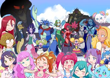 +_+ 6+boys 6+girls :d ;d =_= ^_^ abs ahoge amamiya_elena antennae aqua_hair armor armpits arms_at_sides arthropod_boy asdge23 bakenyan_(precure) biceps bindi black_eyes blonde_hair blouse blue_eyes blue_overalls blue_skin blue_sky blunt_bangs blush braid brown_eyes bubble_skirt butler_(precure) cat cat_boy character_request chongy_ray closed_eyes closed_mouth cloud colored_sclera colored_skin commentary_request constricted_pupils crab_boy cyclops dancing day double_v elbow_gloves embarrassed eyewon_(precure) facing_viewer fang fangs fins fish fish_tail flexing formal_clothes furry fuwa_(precure) garouga_(precure) giant giantess glasses gloves glowing glowing_eyes hagoromo_lala hair_between_eyes hair_bobbles hair_ornament hair_over_shoulder hair_strand hand_fan head_fins heart heart_in_eye helmet highres holding horns hoshina_hikaru ichinose_minori in-franchise_crossover jewelry jumping kaguya_madoka kappard_(precure) kururun_(precure) laura_(precure) leotard long_hair looking_at_viewer looking_back low_twintails maid mask medium_hair mermaid mohawk monster_boy monster_girl multicolored_hair multiple_boys multiple_girls muscular muscular_male natsuumi_manatsu necklace nervous_smile no_sclera o3o one-eyed one_eye_closed opaque_glasses open_mouth ophiuchus_(precure) overalls pantyhose pink_eyes pink_hair pink_shirt pink_shoes pointy_ears ponytail portrait_(object) precure prunce_(precure) puckered_lips purple_eyes purple_hair purple_skin red_hair red_leotard red_skin round_eyewear round_teeth sea_slug seahorse seal_(animal) see-through_clothes see-through_sleeves shell shell_necklace shirt shoes short_eyebrows short_hair shoulder_spikes shrimp side_ponytail size_difference skirt sky slug_girl smile spiked_helmet spikes star_(symbol) star_in_eye star_twinkle_precure streaked_hair suit surprised suzumura_sango sweatdrop symbol-shaped_pupils symbol_in_eye tail takizawa_asuka teeth tengu tengu_mask tenjou_(precure) the_witch_of_delays thick_eyebrows third_eye tinted_eyewear topless_male triangle_hair_ornament tropical-rouge!_precure twin_braids twintails upper_teeth_only v wavy_mouth white_hair yellow-tinted_eyewear yellow_sclera yuni_(precure)