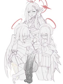 1futa 2girls ahoge beret blue_archive blunt_bangs blush breasts closed_eyes clothes_lift cropped_legs cum cumdrip flaccid futa_with_female futanari hair_ornament hair_over_eyes hairclip halo hat highres hitobashira_(1746164306) huge_penis huge_testicles ichika_(blue_archive) justice_task_force_member_(blue_archive) large_breasts long_hair long_sleeves multiple_girls nipples open_mouth penis penis_awe pleated_skirt school_uniform serafuku shirt_lift simple_background skirt skirt_lift smile testicles trembling uncensored white_background wings