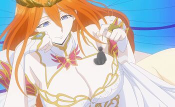 Rule 34 | 1boy, 1girl, 2024, 20s, animated, animated gif, anime screenshot, black eyes, black hair, black tunic, blue eyes, breasts, bug, butterfly, corset, crown, dazai osamu (isekai shikkaku), detached collar, detached sleeves, dress, fairy, fairy queen, fairy wings, female focus, fingerless gloves, gem, giant, giantess, gloves, huge breasts, insect, isekai shikkaku, jewel, jewelry, large breasts, laying on breasts, long hair, lying on person, oberis (isekai shikkaku), orange hair, revealing clothes, sitting, sitting on breasts, sitting on person, size difference, skirt, smile, tagme, thighs, tunic, very long hair, wavy hair, white dress, wings