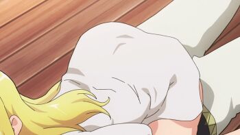 Rule 34 | 1boy, 1girl, 2022, 20s, age difference, animated, animated gif, anime screenshot, ass, blonde hair, blue eyes, blush, bouncing breasts, breast press, breasts, bulge, cleavage, collarbone, enome, erection, erection under clothes, from above, futoku no guild, girl on top, huge breasts, indoors, kikuru madan, lipstick, long hair, long sleeves, makeup, mature female, naked shirt, no bra, older female and younger male, on bed, shirt, sweat, tagme, thighs, wet, wet clothes, wet shirt, white shirt