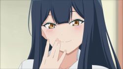 1girl 2020 animated anime_screenshot apologizing ass ass_focus bare_hips bare_legs bed black_hair blush bottomless bow bowtie butt_crack chair clothes_lift clothes_pull desk dogeza_de_tanondemita dress_shirt embarrassed fingernails flirting green_skirt hand_on_own_cheek hand_on_own_face head_rest heart highres hospital_bed humiliation indoors infirmary interior knee_up knees_up laughing legs lifting_own_clothes long_hair looking_at_viewer looking_back lying misenai_kanan naughty_face neck_ribbon nervous nervous_smile nervous_sweating no_shoes on_bed on_side one_eye_closed orange_eyes panties panty_peek pillow pov purple_panties red_bow red_bowtie ribbon school school_uniform screaming seductive_smile shirt short_sleeves side-tie_panties skirt skirt_lift skirt_pull smile socks solo sound string_panties surprised sweat sweatdrop tears teasing teeth thong underwear untied_panties video wavy_mouth wedgie white_socks window wink yellow_eyes