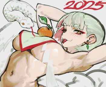 1girl breasts forked_tongue large_breasts piercing simple_background snake snake_girl tagme taikodon tongue tongue_out tongue_piercing