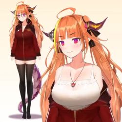 1girl ^_^ ahoge animated bare_shoulders bespectacled black-framed_eyewear black_ribbon black_thighhighs blinking blonde_hair blunt_bangs blush bouncing_breasts bow breasts bright_pupils camisole cleavage closed_eyes closed_mouth collarbone copyright_name diagonal-striped_bow dot_nose dragon_girl dragon_horns dragon_tail emblem frilled_camisole frills full_body gem glasses gradient_background gradient_eyes hair_intakes hair_ribbon head_tilt hololive hood hood_down hooded_track_jacket horn_bow horn_ornament horns huge_breasts jacket jewelry jiggle keffiy kiryu_coco kiryu_coco_(loungewear) live2d logo long_hair long_sleeves looking_at_viewer looking_to_the_side messy_hair multicolored_eyes multicolored_hair multiple_views no_shoes off_shoulder official_alternate_costume official_art open_clothes open_jacket open_mouth orange_hair partially_unzipped pendant pointy_ears purple_eyes red_eyes red_jacket ribbon scales see-through_clothes shirt sidelocks sleeveless sleeveless_shirt slit_pupils smile spaghetti_strap standing streaked_hair striped_bow tail thighhighs track_jacket twintails upper_body video virtual_youtuber white_background white_camisole white_pupils yaman yellow_background zipper zipper_pull_tab zoom_layer