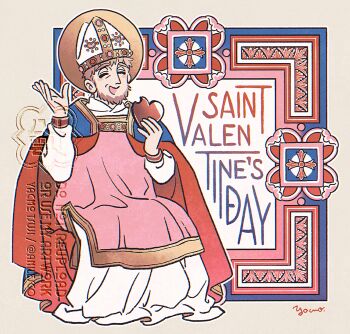 Rule 34 | 1boy, anilesco, commentary request, eating, full body, highres, male focus, open mouth, priest, robe, saint valentinus, short hair, smile, solo, the bible, valentine, white background