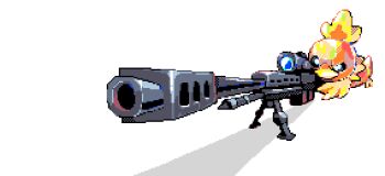 animal_focus black_eyes full_body gen_3_pokemon gun looking_through_scope lying nintendo no_humans on_stomach pixel_art pokemon pokemon_(creature) rifle robin_(pixelated_robin) scope shadow simple_background sniper_rifle solo torchic weapon white_background