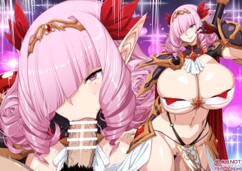 Rule 34 | 1boy, 1girl, :>=, absurdres, areola slip, arm behind back, arm shield, arm up, armor, artist name, ascot, bandeau, black gloves, breasts, brooch, bubble background, cape, cleavage, closed mouth, clothing aside, commentary, commentary request, commission, diagonal bangs, drill hair, english commentary, erection, fellatio, gem, gloves, gold tiara, hair ornament, highres, hip armor, huge breasts, indie virtual youtuber, jewelry, knight, kurameki kyou, linea alba, long hair, long pointy ears, looking at viewer, mature female, mole, mole under eye, mole under mouth, motion lines, multicolored gloves, multiple views, navel, no panties, oral, pelvic curtain, pelvic curtain aside, pink eyes, pink hair, pointy ears, pov, pov crotch, red cape, red gem, red gloves, ringlets, saliva, second-party source, shield, shoulder armor, shrug (clothing), smile, sparkle background, sweat, thighs together, totukasan, two-tone gloves, virtual youtuber, white ascot, wide hips