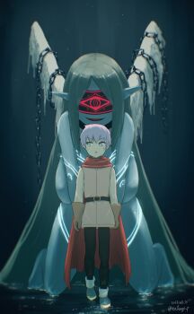 Rule 34 | angel, angel ghoul (mon-musu quest!), angel girl, angel wings, big female small male, blindfold, blue skin, breasts, colored skin, highres, large breasts, luka (mon-musu quest!), to kage p, wings