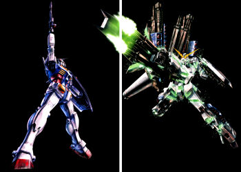 absurdres aiming_up beam_cannon beam_rifle cannon comparison earth_federation energy_gun firing gundam gundam_unicorn highres last_shooting machinery magazine_scan mecha mecha_focus missile_pod mobile_suit mobile_suit_gundam muzzle_flash no_humans official_art painting_(medium) promotional_art realistic robot scan scene_reference science_fiction shield space tenjin_hidetaka traditional_media unicorn_gundam v-fin weapon