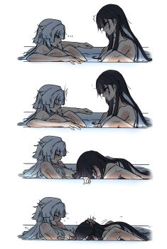 Rule 34 | ..., 2girls, absurdres, black hair, blue eyes, cerydra (honkai: star rail), choikfu, commentary, fellatio, futa with female, futanari, highres, honkai: star rail, honkai (series), hysilens (honkai: star rail), long hair, multiple girls, oral, penis, shared bathing, white hair