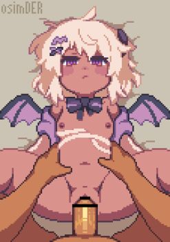 1boy 1girl animated animated_gif bar_censor blonde_hair bouncing_breasts breasts censored closed_mouth commentary_request commission dark_skin demon_girl demon_tail hair_ornament hetero loli looking_at_viewer lying navel nipples nude on_back on_bed original osimder paid_reward_available penis pixel_art pov pov_crotch pov_hands purple_eyes pussy sex short_hair skeb_commission small_breasts solo_focus spread_legs tail torso_grab vaginal