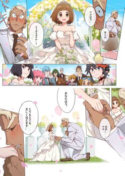 absurdres blush bridal_veil bride couple dress gamagoori_ira groom highres kill_la_kill looking_at_another mankanshoku_mako marriage qin_(7833198) translation_request veil wedding_dress
