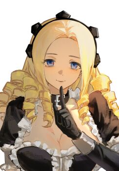 05980128sy 1girl blue_eyes breasts cleavage drill_hair highres large_breasts looking_at_viewer maid maid_headdress monster_girl overlord_(maruyama) slime_girl solo solution_epsilon tri_drills