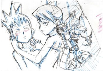 armor artist_request blush bodysuit closed_eyes drill_hair dual_persona geo_stelar_(mega_man) helmet lamia long_hair luna_platz_(mega_man) mega_man_(series) mega_man_star_force_(series) monster_girl omega-xis_(mega_man) parted_lips production_art queen_ophiuca_(mega_man) scan shoulder_armor sketch snake star_force_mega_man third-party_source twin_drills very_long_hair