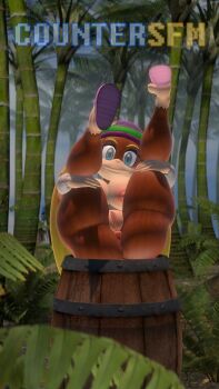 1girl 3d anus ape artist_name ass barrel beanie blonde_hair blue_eyes breasts countersfm donkey_kong_(series) fat_mons hat highres jungle large_breasts legs_up long_hair looking_at_viewer monkey_girl nail_polish nature nintendo nipples nude presenting_anus presenting_pussy pussy sandals smile thick_thighs thighs tiny_kong twintails very_long_hair