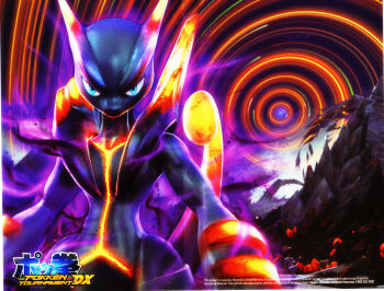 1boy 3d aura black_skin blue_eyes colored_skin copyright_name gen_1_pokemon highres horns legendary_pokemon looking_at_viewer mega_mewtwo_x mega_pokemon mewtwo muscular nintendo no_humans official_art pokemon pokemon_(creature) pokken_tournament psychedelic serious shadow_mewtwo solo source_request tail