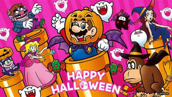 2girls 3boys blonde_hair blue_eyes boo_(mario) broom broom_riding brown_hair cape donkey_kong donkey_kong_(series) earrings evil_grin evil_smile eyelashes facial_hair fat fat_man ghost gloves grin halloween halloween_costume hat jewelry lipstick long_hair makeup mario mario_(series) multiple_boys multiple_girls mustache nervous nintendo official_art pauline_(mario) princess_peach pumpkin smile spike_(mario) super_mario_bros._2 super_mario_world vampire wand wario wario_land warp_pipe witch witch_hat
