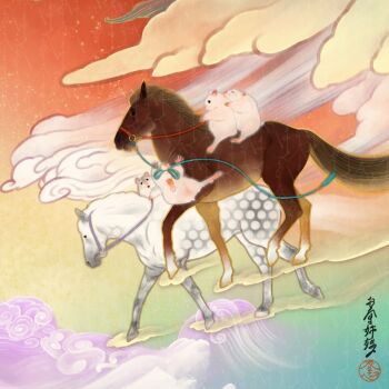 animal animal_focus cloud commentary_request hamster horse horseback_riding no_humans original otamashimai riding translation_request