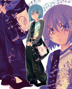 1girl bag baggy_pants fortissimo handbag highres miki_sayaka musical_staff pants sheet_music sxnshinebitch