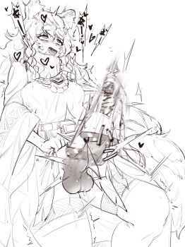 1futa afterimage animal_ear_fluff animal_ears arknights artificial_vagina bell braid dress erection futanari futanari_masturbation greyscale hair_between_eyes heart heart-shaped_pupils highres hitobashira_(1746164306) holding long_hair long_sleeves masturbation monochrome open_mouth penis pramanix_(arknights) rolling_eyes sex_toy simple_background snow_leopard_ears solo symbol-shaped_pupils testicles thighhighs tongue tongue_out uncensored white_background wide_sleeves