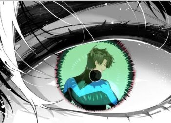 2boys back batman_(series) bodysuit commentary dc_comics dick_grayson dpspcat english_commentary eye_focus eye_reflection green_eyes jason_todd male_focus multiple_boys nightwing reflection short_hair superhero_costume