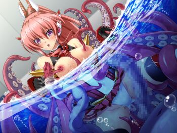 1boy 1girl :o air_bubble ass between_breasts black_gloves black_thighhighs blush breasts breasts_out bubble censored dutch_angle elbow_gloves exs-tia_chevalier exs-tia_chevalier_(exs-tia_2) game_cg gloves gluteal_fold headgear hetero high_ponytail imminent_penetration inoino kouyoku_senki_exs-tia large_breasts large_variant_set long_hair monster mosaic_censoring nipple_stimulation nipple_tweak nipples non-web_source octopus official_art open_mouth partially_submerged partially_underwater_shot penis pink_hair ponytail purple_eyes restrained rieszverne_suzette_paladill skirt solo_focus suction_cups tentacles tentacles_under_clothes thighhighs underwear variant_set water wet