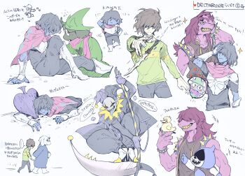... 2girls 2others 3boys absurdres animal animal_ears armlet armor baggy_pants bird black_eyes black_fur black_headwear black_jacket black_sclera black_shirt blue_gloves blue_hood blue_skin blue_tongue body_fur boots bracelet bracer brown_hair cape capelet chibi claws cloak clown clown_boy colored_sclera colored_skin colored_teeth colored_tongue cowboy_shot dagger deltarune duck english_text facing_down fang flying_sweatdrops frisk_(undertale) full_body furry furry_female furry_male gloves goat_boy goat_ears greaves green_cloak green_shirt grey_cape grey_hair grey_pants grey_shirt grin hair_lift hair_over_eyes hair_over_one_eye hand_in_own_hair hand_up harukazu hat heart heart_print high_heel_boots high_heels highres holding holding_scythe jacket jester jester_boy jester_cap jevil jewelry knee_up kneeling knife kris_(dark_world)_(deltarune) kris_(deltarune) lancer_(deltarune) long_hair long_sleeves long_tongue looking_at_another looking_at_viewer multiple_boys multiple_girls multiple_others multiple_views open_mouth orange_eyes pants pink_capelet pink_scarf pink_skin pointing pointy_ears purple_hair purple_headwear ralsei ralsei_(hat) red_eyes reptile_girl round_eyewear sabaton scarf scythe shaded_face sharp_teeth shirt short_hair shoulder_armor simple_background sitting skin_fang sleeveless sleeveless_jacket smile spade_(shape) sparkle speech_bubble spiked_armlet spiked_bracelet spikes spoken_ellipsis squatting standing standing_on_one_leg susie_(dark_world)_(deltarune) susie_(deltarune) tail teeth throwing tongue tongue_out toriel translation_request undertale upper_body utdr_(toby_fox) walking weapon white_background wizard_hat yellow_eyes yellow_teeth