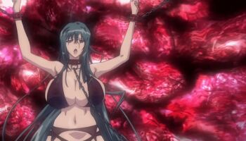 1girl 2girls animated animated_gif anime_screenshot bdsm bondage bondage_cuffs bound breasts chain collar green_hair huge_breasts large_breasts leash mature_female misuzu_yukiko multiple_girls nipples purple_eyes shion_~zankoku_na_mahou_no_tenshi~ slave spiked_collar spikes