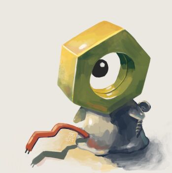 Rule 34 | bolt (hardware), cable, esuke coil, full body, gen 7 pokemon, highres, meltan, metal skin, mythical pokemon, nintendo, no humans, nut (hardware), pokemon, pokemon (creature), pokemon focus, screw, simple background, solo