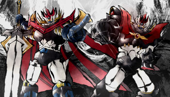 absurdres cape clenched_hands highres holding holding_sword holding_weapon horns looking_at_viewer mazin_emperor_g mazinemperor_g mazinger_(series) mazinkaiser mazinkaiser_(robot) mecha mecha_focus no_humans robot science_fiction slllle1 solo super_robot super_robot_wars super_robot_wars_x sword weapon yellow_eyes