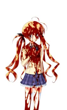 1girl antenna_hair black_bow blazer blonde_hair blood blood_in_hair blood_on_clothes blood_on_face blood_on_hands blood_on_leg blood_splatter bow bowtie breasts brown_eyes brown_jacket chaos;head collared_shirt dress_shirt game_cg hair_bow hand_on_own_chest jacket looking_at_viewer matsuo_yukihiro miniskirt narrowed_eyes non-web_source official_art open_mouth orihara_kozue petticoat plaid_bow plaid_bowtie plaid_clothes plaid_skirt purple_bow purple_bowtie sad school_uniform science_adventure shirt skirt small_breasts solo sprite suimei_academy_school_uniform thighhighs transparent_background twintails white_shirt white_thighhighs winter_uniform zettai_ryouiki