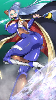 1girl ass breasts byakkun_(byakkun8181) grandma green_eyes huge_ass huge_breasts inage_natsu long_hair mature_female old old_woman solo taimanin_(series) taimanin_rpgx taimanin_suit white_hair