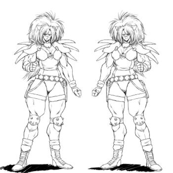 2girls absurdres alternate_muscle_size animal_ears annapuma belt big_hair boots breasts cat_ears clenched_hand dominion_(manga) highres knee_pads leotard long_hair medium_breasts miche_san monochrome multiple_girls muscular muscular_arms muscular_female muscular_legs cougar shoulder_pads siblings simple_background sisters smile standing thick_thighs thighs twins unipuma white_background