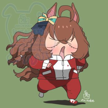 Rule 34 | 1girl, ahoge, animal ears, blue bow, blush, bow, braid, chibi, chibi only, closed eyes, commentary request, ear bow, full body, green background, horse ears, horse girl, horse tail, jacket, long hair, long sleeves, mejiro bright (umamusume), multicolored jacket, onikobe rin, open mouth, pants, red jacket, red pants, red shoes, running, shoes, simple background, solo, striped bow, tail, too many watermarks, tracen training uniform, twin braids, two-tone jacket, umamusume, watermark, white jacket, yellow bow