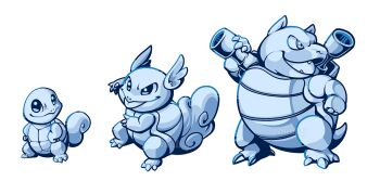 Rule 34 | blastoise, blue theme, claws, commentary, english commentary, evolutionary line, full body, gen 1 pokemon, malky (malkshake), nintendo, no humans, nostrils, open mouth, pokemon, pokemon (creature), pokemon focus, simple background, squirtle, tongue, tongue out, wartortle, white background