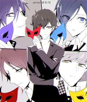 Rule 34 | 10s, 5boys, amamiya ren, atlus, blue eyes, brown eyes, holding, looking at viewer, male focus, mask, megami tensei, multiple boys, narukami yu, nekoneko765, one eye closed, partially colored, persona, persona 1, persona 2, persona 2 tsumi, persona 3, persona 4, persona 5, purple eyes, red eyes, shin megami tensei, suou tatsuya, toudou naoya, yellow eyes, yuuki makoto (persona 3)