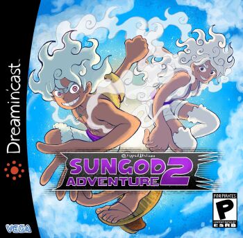 1boy 1girl alternate_form artist_name blue_sky cloud_hair cover fake_cover gear_fifth grin jewelry_bonney logo long_hair look-alike looking_at_viewer monkey_d._luffy one_piece parody piercing pun ripped1taliano sky smile sonic_(series) sonic_adventure_2 white_hair