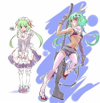 00s 1girl apron bikini bikini_top_only boots breasts cleavage cosplay dark-skinned_female dark_skin emerald_sustrai full_body green_hair gun hair_ornament iesupa inoue_marina long_hair looking_at_viewer maid maid_apron maid_headdress maria_holic medium_breasts multiple_views open_mouth red_eyes rifle rwby shinouji_matsurika shinouji_matsurika_(cosplay) short_hair_with_long_locks shorts skull_hair_ornament sniper sniper_rifle standing swimsuit tengen_toppa_gurren_lagann thighhighs voice_actor_connection wavy_mouth weapon white_boots white_thighhighs yoko_littner yoko_littner_(cosplay)