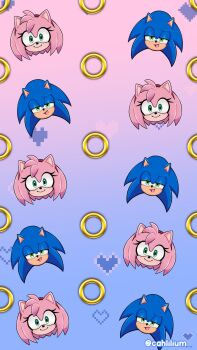 amy_rose animal_nose blue_fur furry furry_female furry_male gradient_background green_eyes heart hedgehog_boy hedgehog_girl highres lilum pink_fur pixel_heart portuguese_commentary red_shoes ring_(sonic) shoes sonic_(series) sonic_the_hedgehog