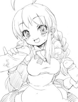Rule 34 | 1girl, 2boys, ahoge, artist request, breasts, futaba channel, greyscale, handjob, maid, monochrome, multiple boys, oekaki, penis, pinky out, simple background, solo focus, surrounded by penises, uncensored, we-tan