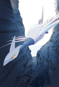 beak bird colored_sclera commentary_request feathers flying gen_2_pokemon highres horns metal_skin momota_pix nintendo no_humans pokemon pokemon_(creature) red_feathers single_horn skarmory tail talons wings yellow_sclera