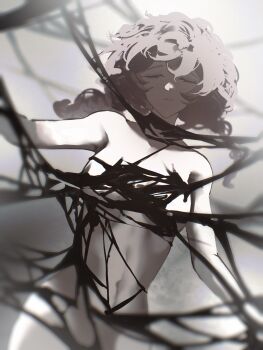 1girl black_liquid blurry blurry_background breasts closed_eyes completely_nude facing_viewer grey_background highres large_breasts long_hair nautika_(reverse:1999) nude parted_lips pink_hair reverse:1999 solo upper_body wilson_(wilson1151487)