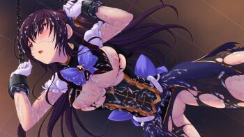 1girl bdsm black_pantyhose blush bondage bound breasts bukkake censored chain chained cuffs cum cum_on_body cum_on_breasts cum_on_clothes cum_on_hair cum_on_upper_body facial game_cg genseishinki_sacred_virth gloves large_breasts large_variant_set long_hair magical_girl mosaic_censoring nipples non-web_source official_art open_mouth pantyhose pussy red_eyes restrained sacred_noire shackles solo torn_clothes torn_pantyhose variant_set white_gloves yuugure_pairo yuuki_setsu